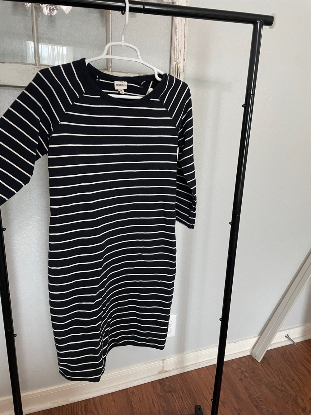 Merona Black & White Striped Midi Shift Dress